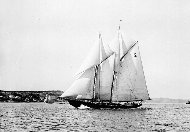 The original Bluenose photographed by the acclaimed marine photographer Wallace R. MacAskill.  The Bluenose was launched in Lunenburg in 1921.