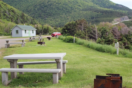 Corney Brook Campground overlooking the ocean in the Cape Breton Highlands park.