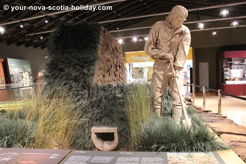 An awesome depiction of an acadian farmer tending to his land with a dyke nearby.  This is one of the many displays inside the Grand Pré visitors centre.
