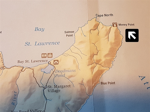 This map shows the location of Money Point in northern Cape Breton.