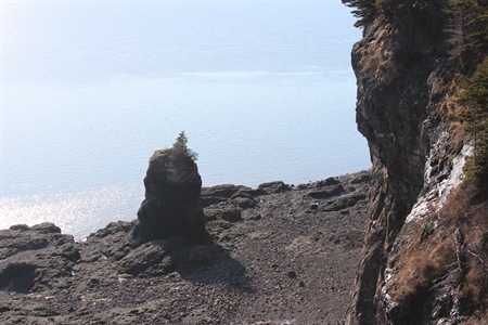 This tall rock has been eroded by the continual low and high tide cycles in the Bay of Fundy (Nova Scotia).