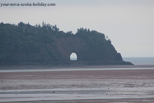 Long Island in the Minas Basin on the Bay of Fundy is unique.  This picture shows a hole at the right end of the island.  Much to the dismay of the local community this hole collapsed in 2015.