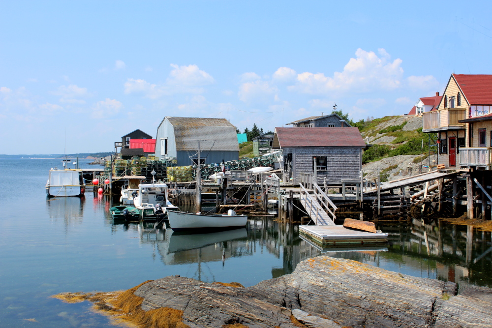Fishing shacks dot the coastline in Blue Rocks.  These colorful buildings are a photographer's dream.