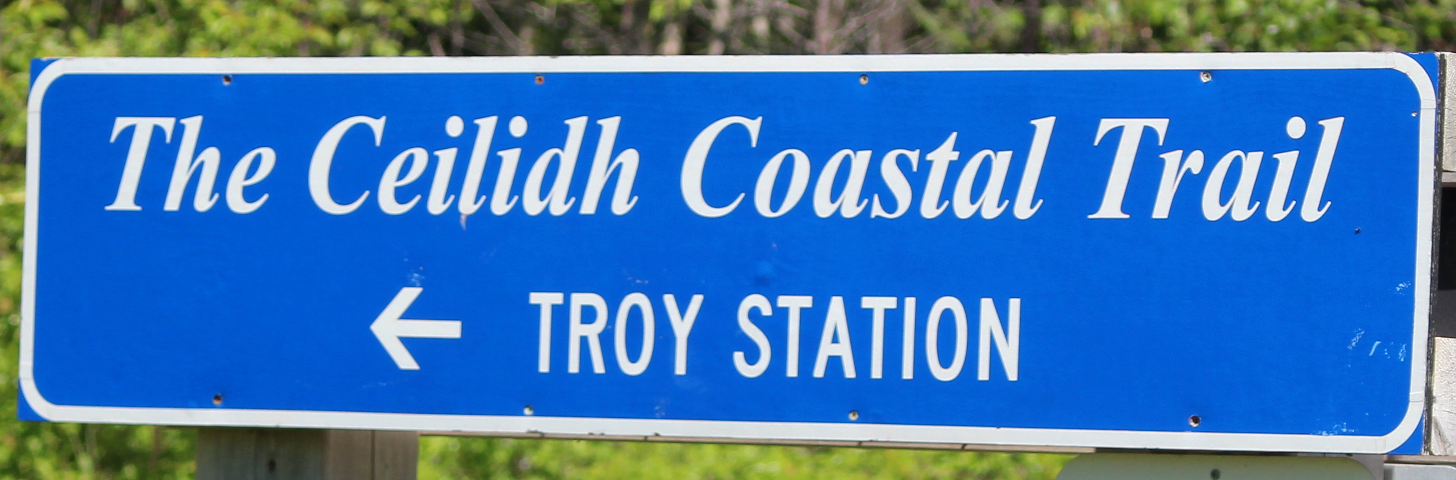 The trailhead at Troy Station - part of the Ceilidh Coastal Trail