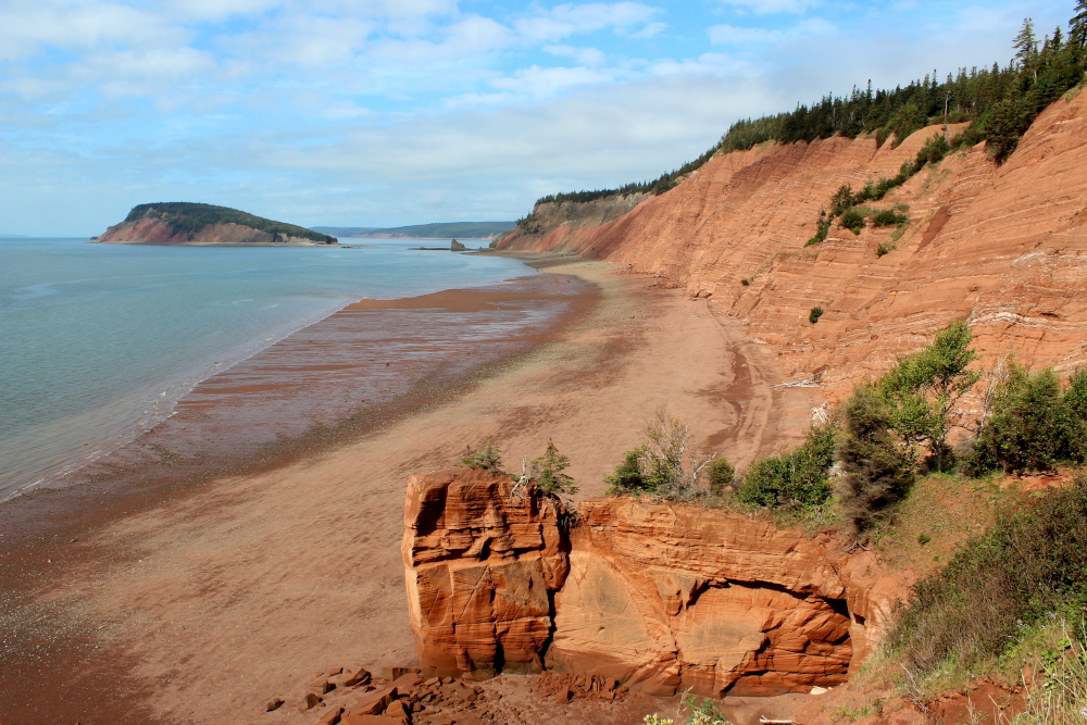 This is the view from the tip of the Red Head trail. A spectacular view of the sandstone cliffs and the incoming Bay of Fundy tide.