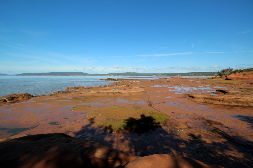 Beautiful view of low tide and the exposed rocks.  In the distance is the Five Islands area.